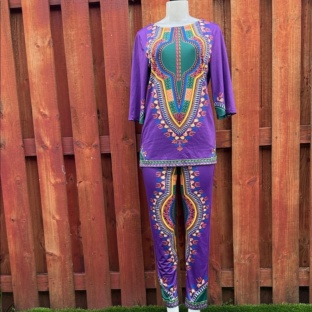 Vibrant Purple Dashiki Print Women's Set Size XL